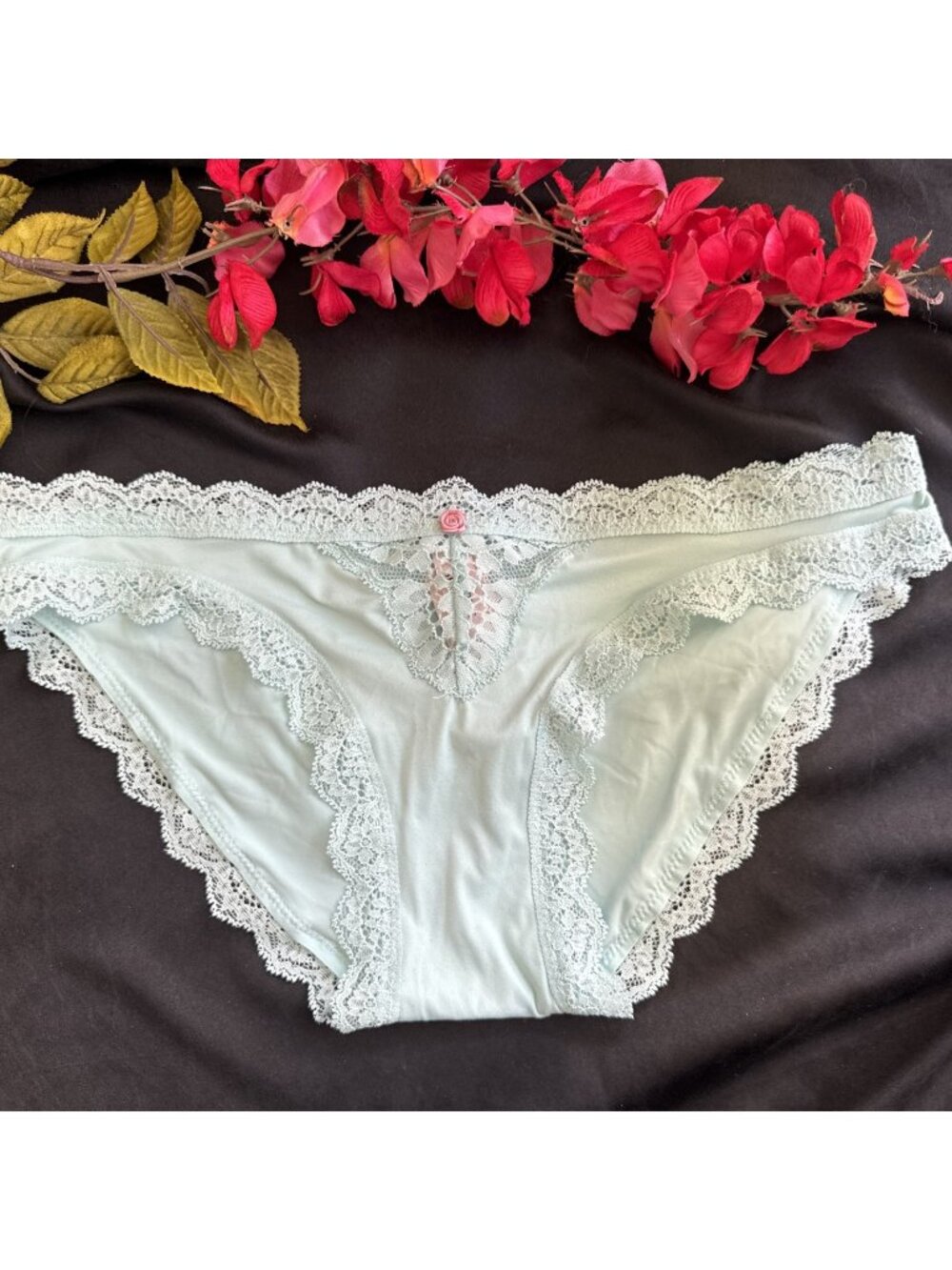 VICTORIA'S SECRET XS ICE BLUE DREAM ANGELS SILKY LACE BIKINI PANTIES SUMMER NWT
